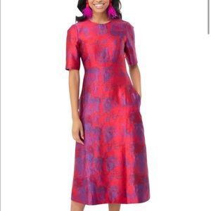 Raspberry Jacquard Baldwin Midi Dress